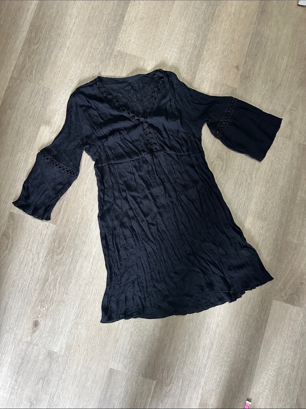 Black V-Neck Cutout-Detail Swim Coverup Dress